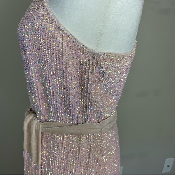 NWT RETROFETE ELLA ONE SHOULDER SEQUIN MINI DRESS IN TAFFY PINK SIZE LARGE - Picture 13 of 16